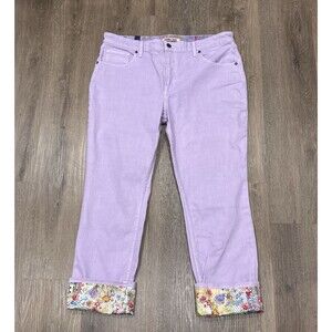 Johnny Was Jeans 32 Cuffed Boyfriend Purple Floral Cropped Boho